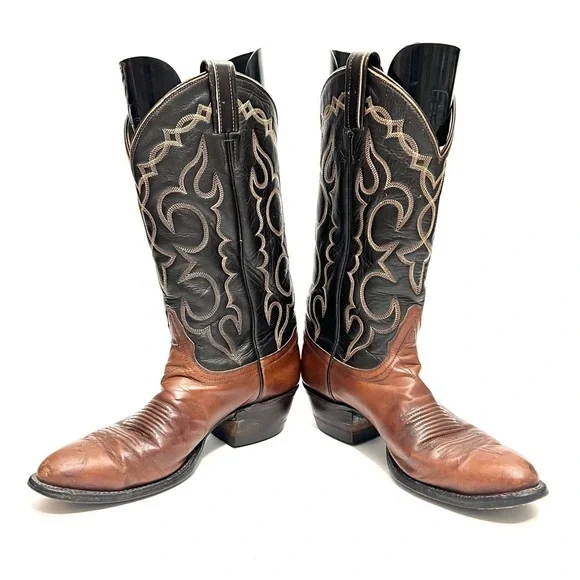 TONY LAMAVintage 1970s men's two tone leather western gold label cowboy boots
